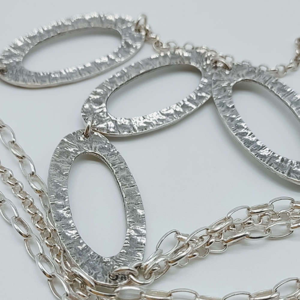 Vintage Silpada Modernist Multi Strand Hammered Link Necklace - Picture 8 of 11